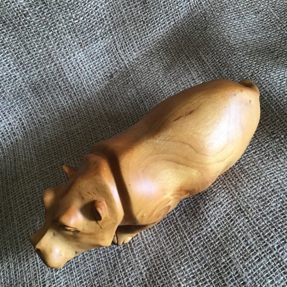 Hippo Hand-Carved Natural Wood Unique Statue - Picture 7 of 13